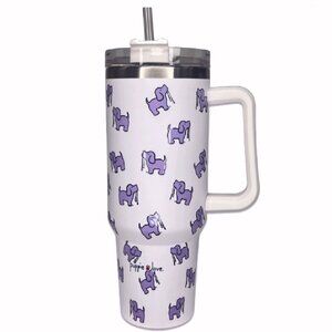 Puppie Love Dog 40 ounce White Purple Stainless Steel Travel Tumbler -NEW